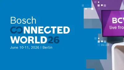 Key Visual der Bosch ConnectedWorld 2026, das die beiden Veranstaltungsorte Tempodrom und Arena Berlin sowie das Datum 10.–11. Juni zeigt.